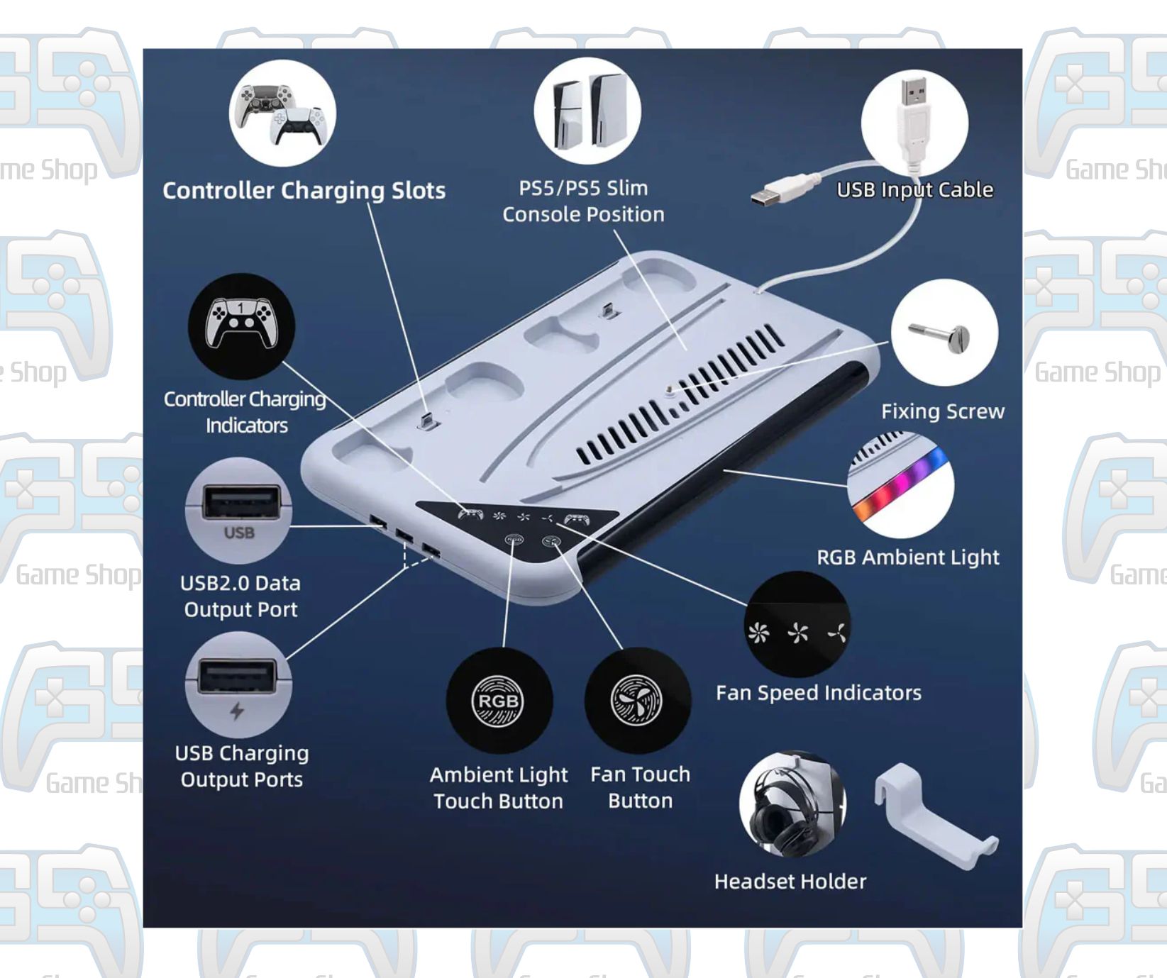 STATION DOBE RGB MULTI-FUNCTION COOLING CHARGING DOCK | PS5 FAT - PS5 SLIM - PS5 PRO