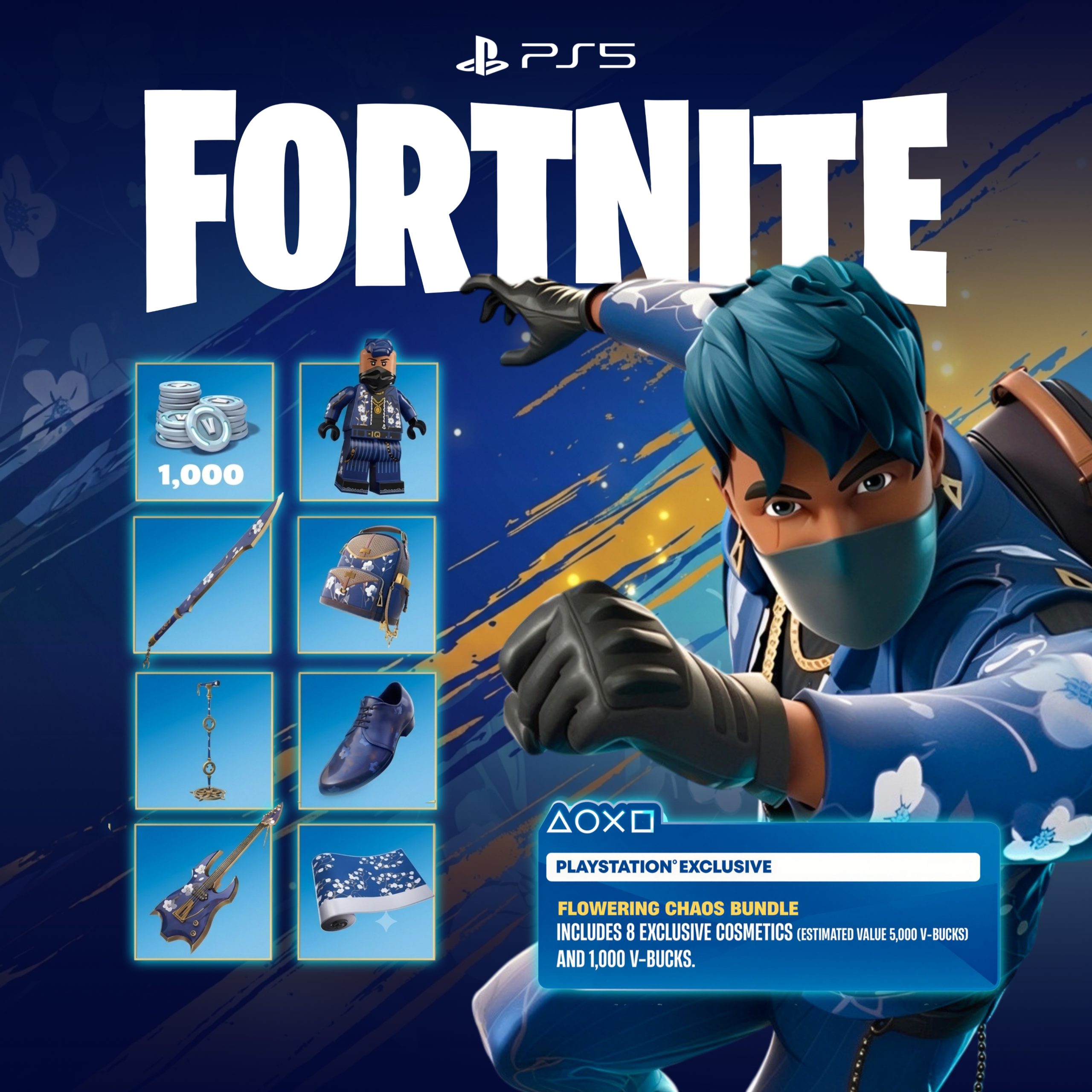 VOUCHER CODE PS5 (PACK FORTNITE FLOWERING CHAOS + 1000 V-Bucks)