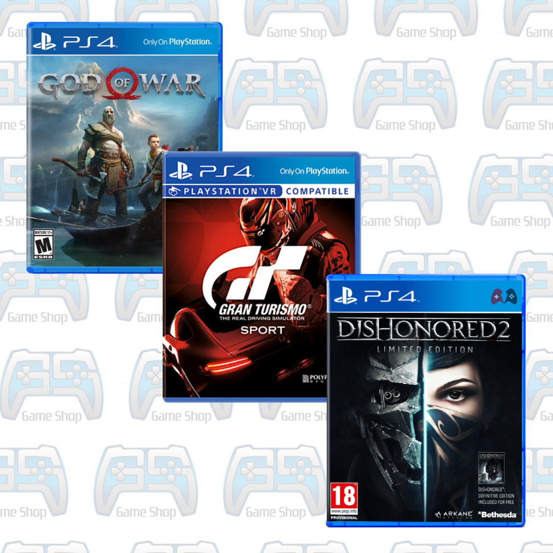 PACK TRIO D'ÉLITE : GOD OF WAR + GRAN TURISMO SPORT + DISHONORED 2 | PS4 | OCCASION