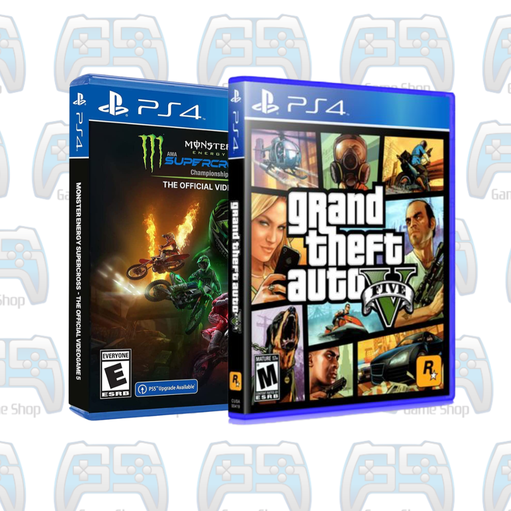 PACK DUO BRAQUAGE & DEUX-ROUES PS4 : GRAND THEFT AUTO V + MONSTER ENERGY SUPERCROSS 5 | OCCASION